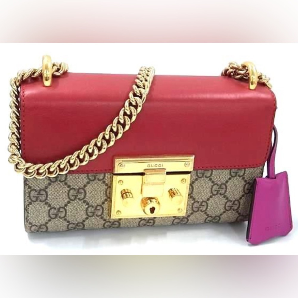 Authentic GUCCI 409487 Padlock GG Supreme PVC + leather Shoulder + COA